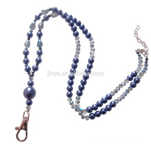 Sundysh Beaded Lanyard, Blue Pearl Crystal Beaded Keychain Lanyard Necklace For Badge ID Card Holder